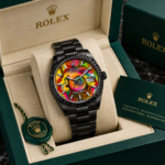Rolex Datejust multicolor dial with black bracelet in luxury watch box